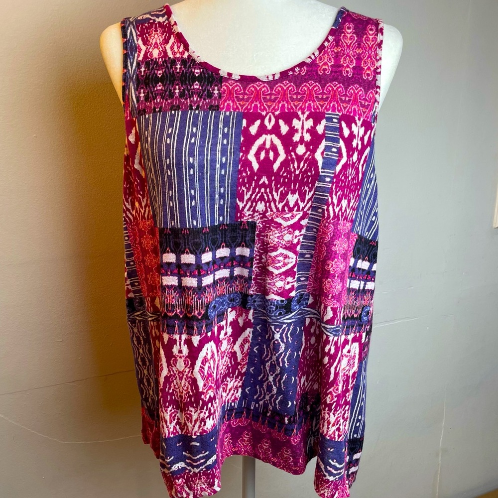 Artisan NY 100% Linen Purple Pattern Sleeveless Lightweight top Women’s Size XL